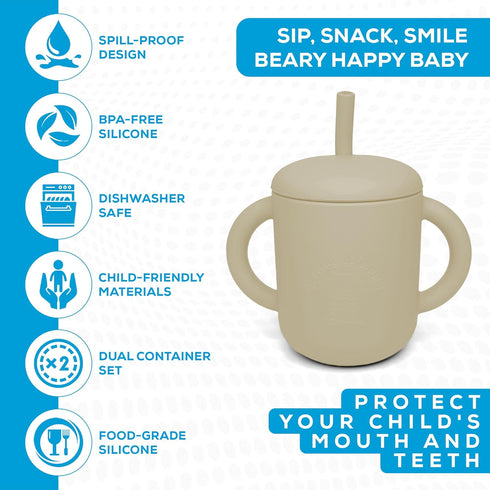 2 in 1 Silicone Food Storage and Drink Containers for Babies and Toddlers, BPA-Free (Tan)...