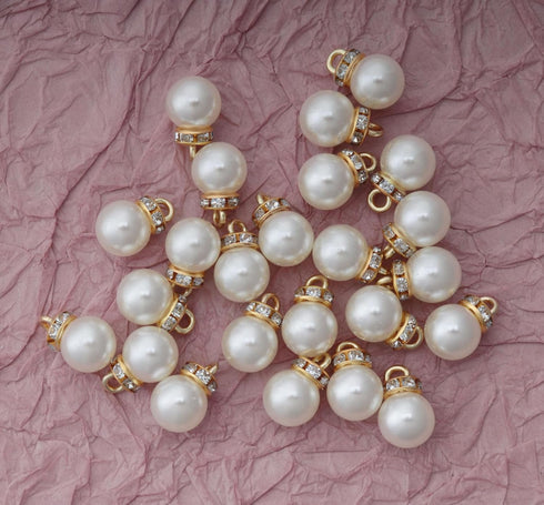 50 Pcs Faux Pearl Beads with Rhinestone Hole Gold Vintage Gold Silver Elegant Kits for Dangle Earrings Necklace Bracelet DIY Jewelry Making Access...