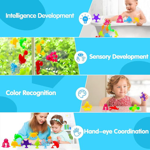 Baby Bath Toys for Kids Ages 1-3,Mold Free Silicone Suction Cup Toys for Toddlers 2-4,No Hole Light Up Ocean Animal Bathtub Sensory Toys for Babie...