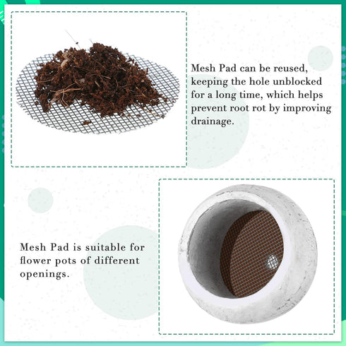 200 Pieces Round Mesh for Plant Pot Gardening Pad Plant Pot Hole Mesh Pad Bonsai Mesh Flower Pot Drainage Mesh Drainage Hole Screens Bonsai Pot Bo...