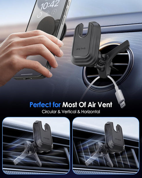 pop-tech Car Vent Phone Mount: Cell Phone Holder for Thick Socket Grip & iPhone 15 Samsung Case Magsafe Card Holder, Universal Hook Clip Mount for...