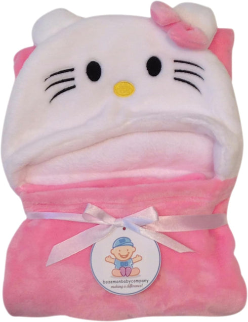 Hooded Toddler Blanket | Plush Soft Animal Baby or Infant Hoodie Blankie 36x27 + Hood (Light Pink)...