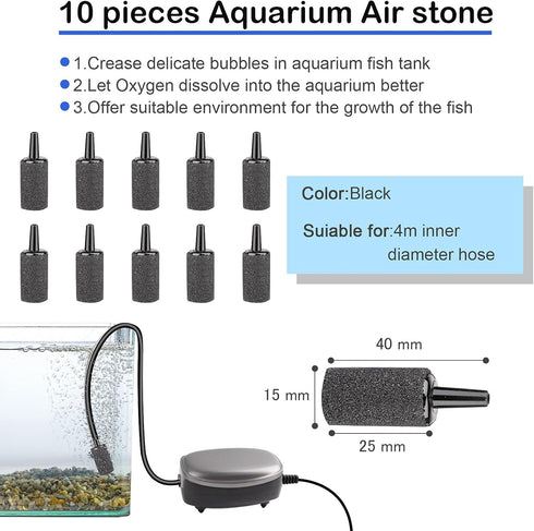 32.8 feet Aquarium Airline tubing Hose 10 air Stone for Fish Tank 10 Aquarium one Way air Check Value for Fish Tank 10 Aquarium Suction Cups 5 Eac...