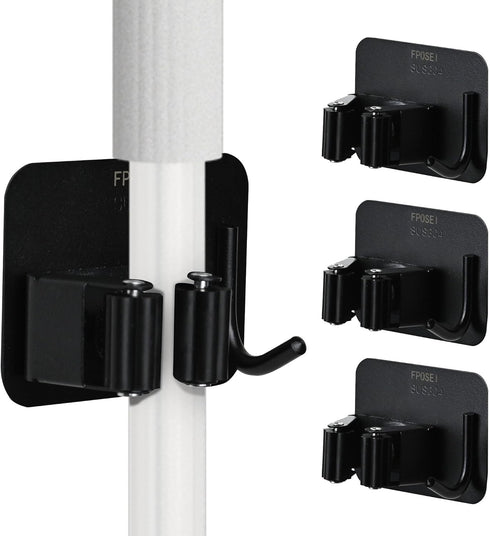 4PCS Broom and Mop Holder?Stainless Steel Waterproofing Broom and Mop Holder Wall Mountain, Adhesive Mop Holder with Hooks, Cleaning Supplies Orga...