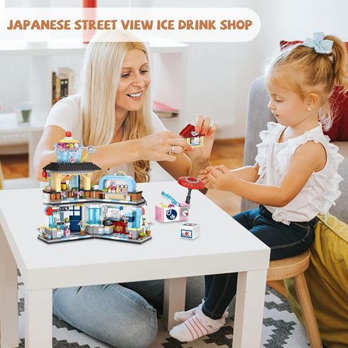 Japanese Street View Ice Drink Shop Mini Building Blocks Toys Model Set, MOC Creative DIY Simulation Architecture, 668 PCS Mini Bricks Constructio...