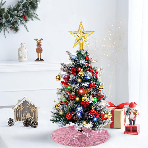 DUOBAO Christmas Tree Skirt 24-Inch Round Skirts Sparkly Pink Gold Great Gatsby Party Decorations Sequin Fabric...