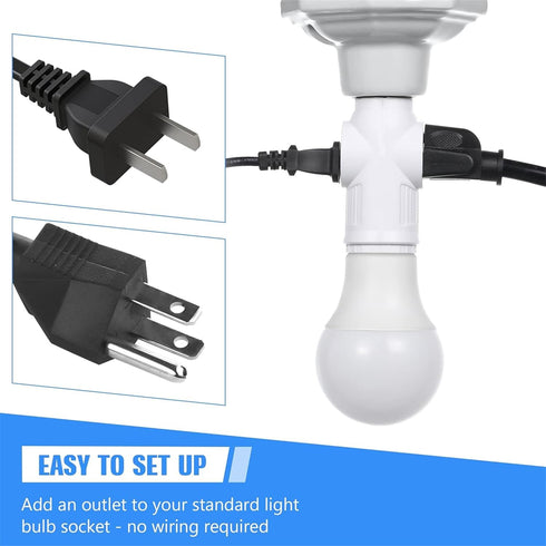 Feekoon 4 Pcs 3 Prong Light Socket Adapter, E26 Light Bulb Outlet Adapter, Polarized Light Socket to Plug Adapter, Light Bulb to 2/3 Prong Outlet ...