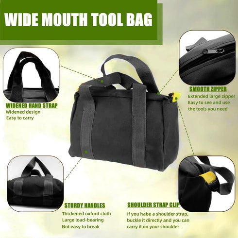 16 Inch Wide Mouth Tool Bag, Canvas Tool Storage Bag for Men, Large Capacity Handbag, Multi-function Tool Organizer Tote Bag for Storage Wrenches ...