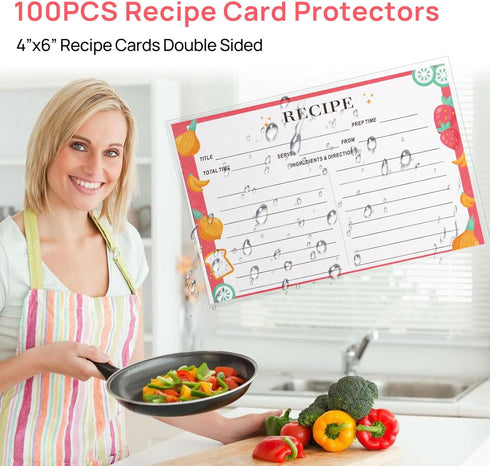 100PCS Recipe Card Protectors,4x6 Waterproof Clear Recipe Card Covers,Plastic Sleeves for Recipe Card,Protect Your Recipes from Kitchen Messes...