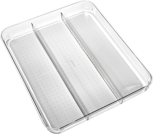 madesmart Utensil Tray - Large | Light Grey | Clear Soft Grip Collection | 3-compartment | Soft-grip Lining | Non-slip Feet | BPA-free...