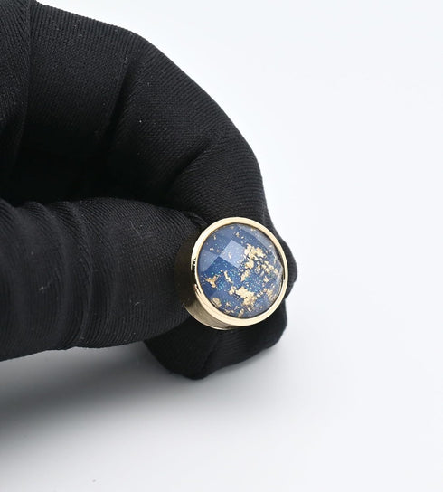 Polyhedral Blue/Black Gemstone Round Cufflinks for Men In Gift Case Golden/Silver Tone Unisex Cufflinks Jewelry Set for Wedding Party Anniversary ...