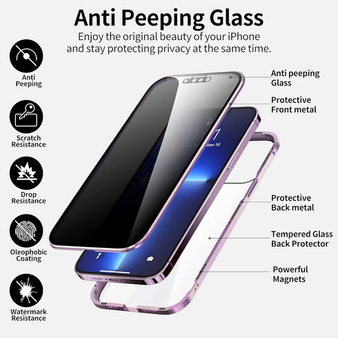Magnetic Titanium for iPhone 15 Plus Privacy Case, Anti peep Magnetic Adsorption Double Sided Tempered Glass Full Body Case, Privacy Screen Protec...
