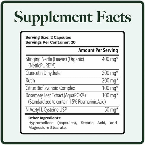 Allurtica | Sinus & Respiratory Support Supplement with Quercetin and Stinging Nettle | Seasonal Support for Adults & Kids | Non Drowsy | 40 Capsu...