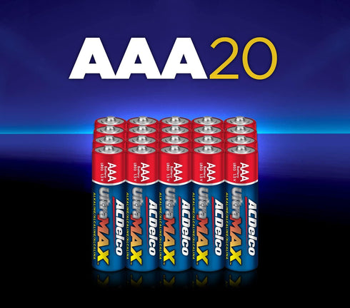 ACDelco UltraMAX 20-Count AAA Batteries, Alkaline Battery with Advanced Technology, 10-Year Shelf Life, Recloseable Packaging...