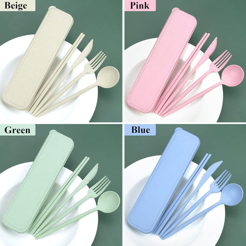 4 Sets Travel Utensils with Case, Cutlery Set Chopsticks Fork Spoon Knife with Case, Reusable Plastic Utensils Sets for Lunch Box Accessories,Port...