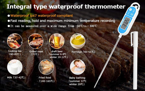 KT800 IPx7 Waterproof Meat Thermometer Digital Instant Read Food Thermometer with MinMax Hold Function, 1 Pack, Blue...