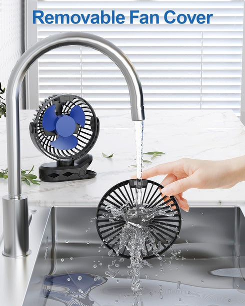 SWEETFULL Portable Clip on Fan - Battery Operated Stroller Fan, 4000mAh Small Rechargeable Fan with LED Display, 4 Speeds, Mini Personal Cooling D...