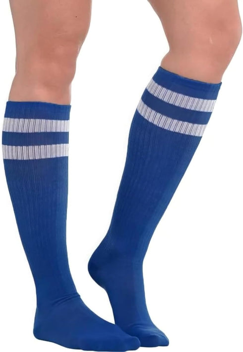 Blue Striped Knee Socks - Versatile One Size Fit - Ultimate Comfort & Style Socks Ideal For Athletics, Everyday Wear & Festive Parties - 1 Pair...