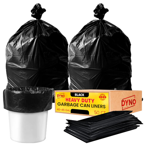 40-45 Gallon Heavy Duty Trash Bags, 1.5 Mil Black, 50 Count, Individually Folded, Industrial Strength, Made in USA...