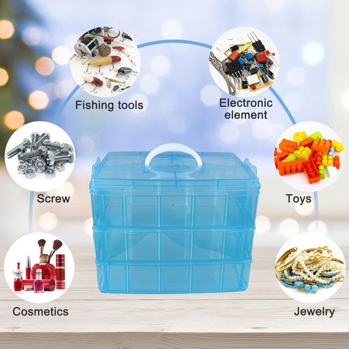 3-Layer Stackable Craft Organizer Box - Stackable Storage with 30 Adjustable Compartments for Jewelry, Sewing Notions & Lego Storage...