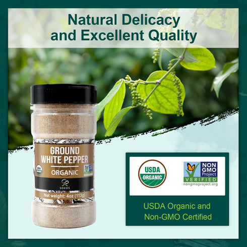 Soeos Organic White Pepper Ground, Non-GMO, Freshly Peppercorn Powder Bulk, Packed To Keep Peppers Fresh, Ready To Use Peppercorns For Refill, 4 o...