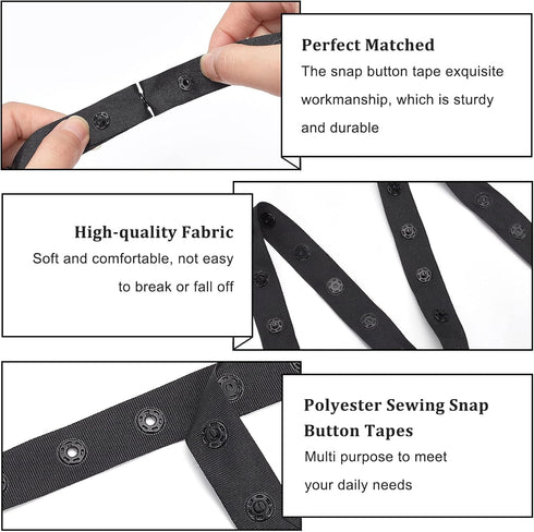 OLYCRAFT 2 Rolls 10 Yards/Roll Black Snap Button Tape Polyester Snap Button Trim Sewing Snap Fastener Tape Snap Ribbon Fasteners for DIY Clothing ...