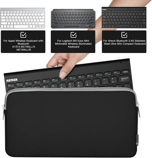Neoprene Keyboard Sleeve Case for Apple MC184LL/B Wireless Bluetooth Keyboard, Protective Keyboard Case with Zipper for Small Wireless Keyboard, B...