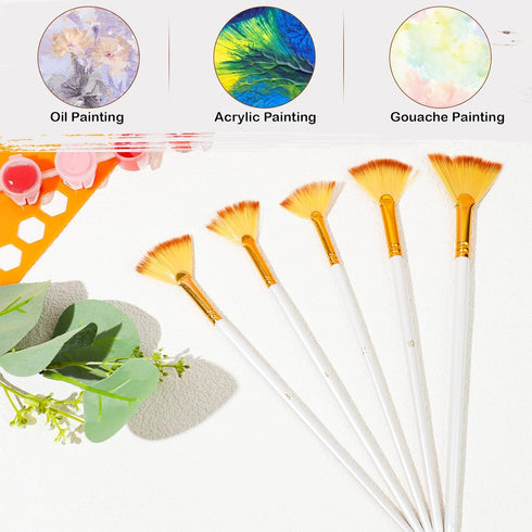 Giantree 5 Pcs Fan Paint Brushes Sets, Oil Acrylic Paint Brushes Wood Handle Nylon Hair Watercolor Fan Brush for Painting Brush for Acrylic Painti...