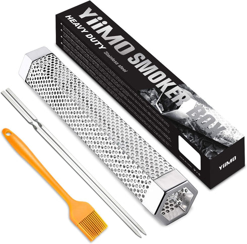 Smoke Tube for Pellets, YiiMO 12'' Pellet Smoker Up to 6Hrs of Cold Hot Smoking, Brush n Meat Sticks, Portable Hexagon Fits All Electric Gas Charc...