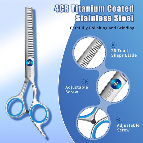 GEMEK Professional Grooming Scissors for Dogs with Safety Round Tips, Dog Grooming Scissors Set - Thinning, Straight, Curved Shears and Comb for L...