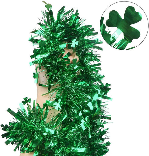 CCINEE 33FT St.Patrick's Day Tinsel Garland,Shamrock Clover Green Metallic Garland for Irish Party Home Decoration...