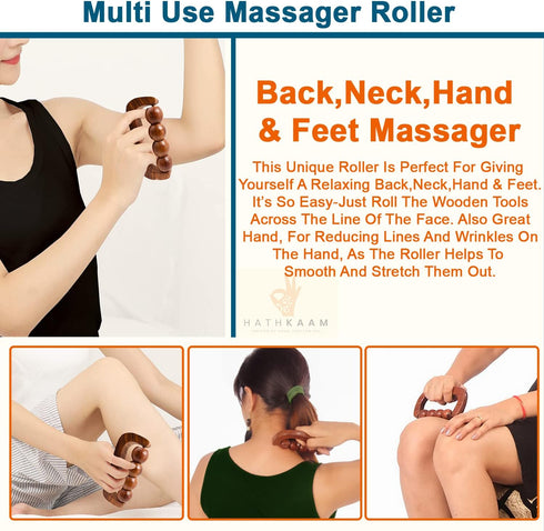 Hathkaam Wooden Massage Roller, 7" Rosewood Unisex Handheld Massager Roller for Full Body Pain Relief, Back, Neck & Shoulder, Pain Acupressure Dee...