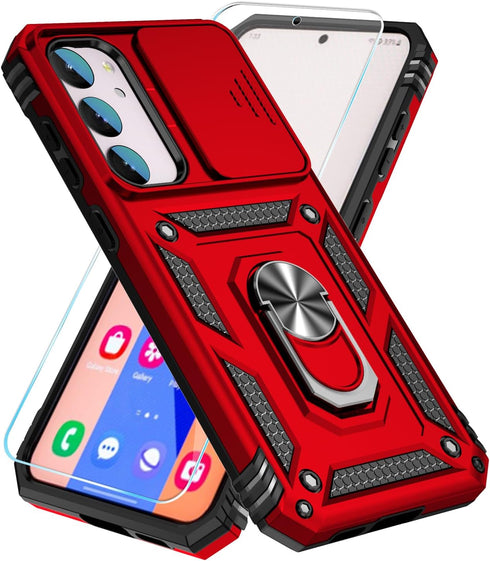 SunStory Military-Grade Case for Samsung Galaxy S23 FE 5G - With HD Screen Protector, Slide Camera Cover & Kickstand - Red...