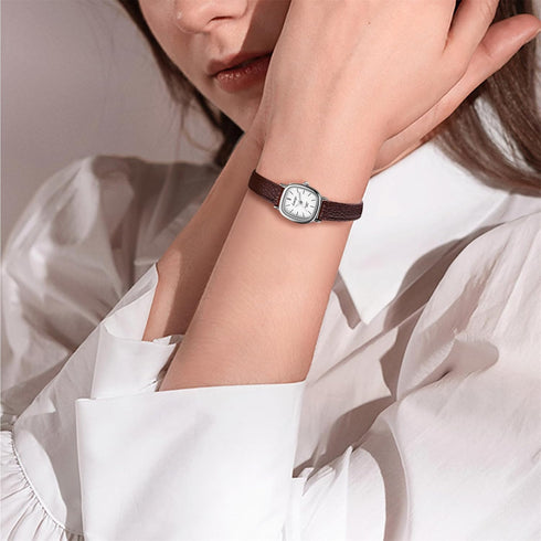 JewelryWe Women Leather Watches Small Square Analog Quartz Watch Simple Elegant Casual Dress Watch...