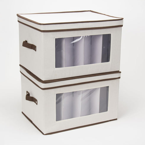 Household Essentials Stemware Storage Box, Windowed Storage with Lid, 12 Storage Compartments, Double Handles, Perfect for Storing Special Occasio...