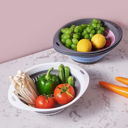 Collapsible Strainer/Colander(5 Quarts),Set of 2-Piece Food-Grade Silicone Kitchen Filter,Kitchen Folding Strainer for Pasta,Veggies and Fruits,Di...