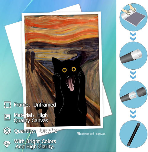 TYOHU Scream Funny Black Cat Poster Retro Trendy Sunset Glow Cat Canvas Wall Art Funky Preppy Prints Painting Colorful Abstract Farmhouse Gallery ...