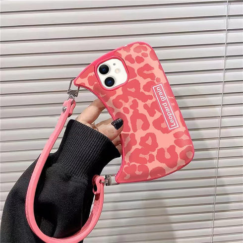 Compatible with iPhone 11 Case Cute Aesthetic Pink Leopard Print Wallet-Shaped with Strap Bracelet Chain Shockproof Protective Case for Women Girl...