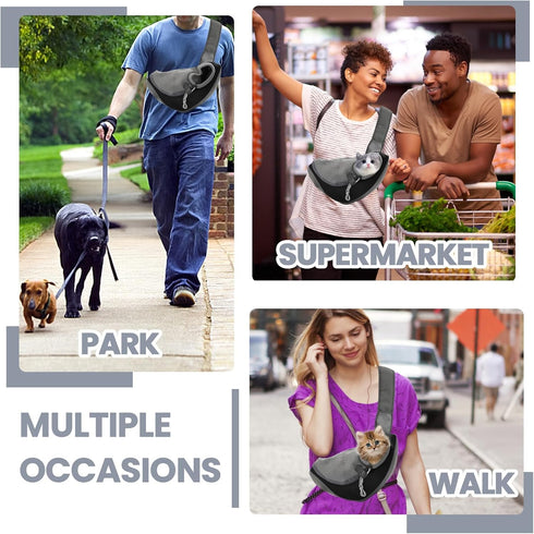 Small Dog Sling Carrier, Mesh Adjustable Pet Sling Carrier Zipper Pocket Breathable Hand Free for Small Medium Dogs Cats Outdoor Travel (up to 5 p...