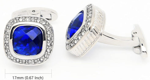 Silver Tone Blue Crystal Cufflinks for Men Wedding Dress Square Crystal Men Cuff Links for Shirt Party Birthday Anniversary Dress...