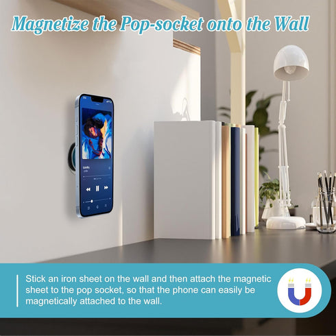 Magnetic Accessories compatible with pop-socket+ 4 Metal Plates, Ultimate Convenience for Hands-Free Use Anytime Anywhere, Ideal for Gym, Bathroom...