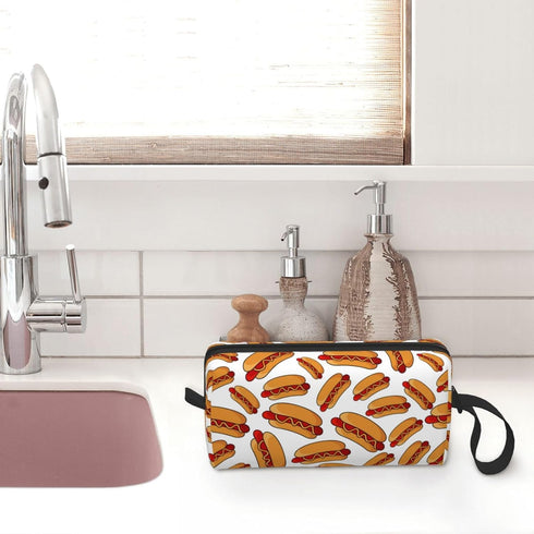 Fun Hot Dog Food Pattern Makeup Bag Organizer Small Cosmetic Bags Portable Travel Toiletry Bag With Handle Simple Accessories Storage Zipper Pouch...