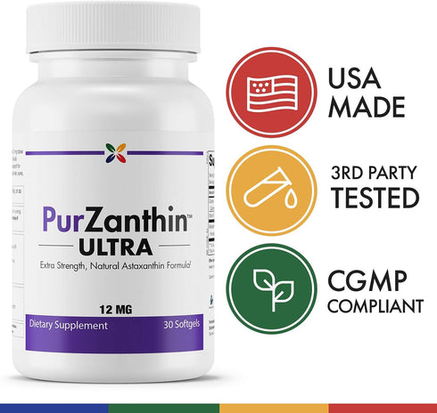 Stop Aging Now PurZanthin Ultra Natural Astaxanthin 12 MG Softgels (1 Pack)...