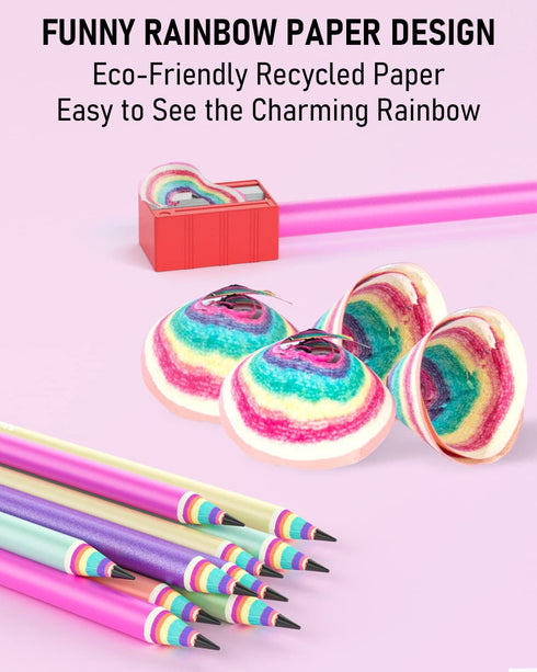 Nicpro 24PCS Rainbow Pencils HB #2, Cute Pastel Pencils Pre-Sharpened Wooden Pencils, Break-Resistant & Eco-friendly Recycled Paper Pencil For Kid...