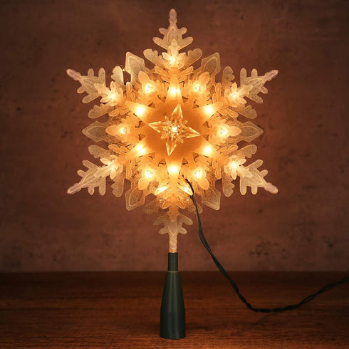 Brizled Christmas Snowflake Tree Topper, 9.25in Lighted Christmas Treetop with 20 Warm White Lights, 120V UL Certified Plug in Christmas Tree Top ...