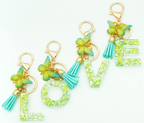 Initial Letter Keychain for Women Gift for Young Teenage Girl Gifts for Christmas to Mom Daughter green tassel...