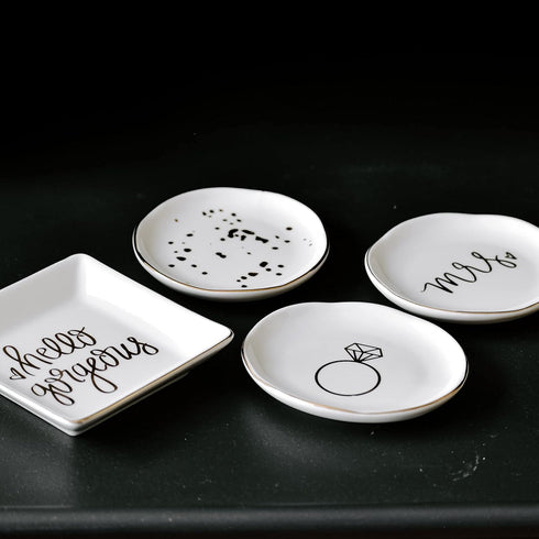 Sweet Water Decor Ring Jewelry Dish Tray | Great for Her Engagement Engaged Ring Dish Holder Bride Ring Holder Gold Ceramic Trinket Tray Wedding A...