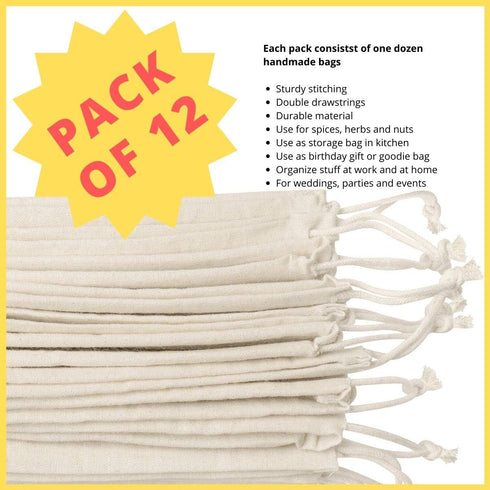 DR Cotton Muslin Drawstring Bags 5×7?Inch – 12?Pack Unbleached Reusable Favor Pouches for Crafts, Herbs, Gifts & Pantry Storage?|?Heavyweight?144?...