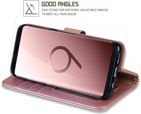 Galaxy S9 Wallet Case, Galaxy S9 Case, Premium PU Leather Wallet Flip Protective Case Cover w/Card Slots and Kickstand for Samsung Galaxy S9 (Rose...