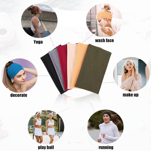 Wide Headbands for Women's 6 Pcak Elastic Headband, Soft Cloth Head Band Non-Slip Sweat-Absorbent Headband Yoga Running Sports Headbands Multicolo...